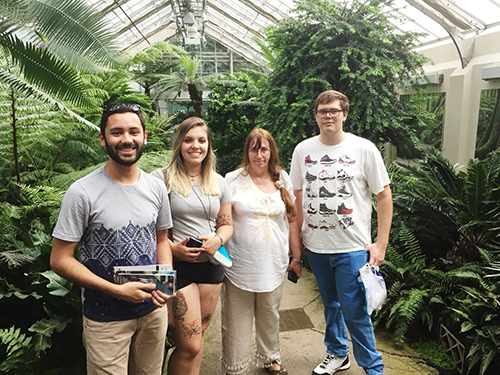 UNICENTRO Brazil students Adriana Aleixo and Tobias Batista with Dr Martha Eborall and BSC student brady Shrader in the Botanical Gardens