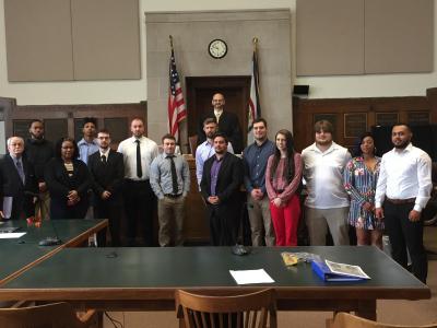 BSC Criminal Justice students participate in a mock trial in the courtroom of Mercer County Circuit Court Judge William Sadler