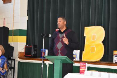 Dr. Guy Sims (pictured), Bluefield State College Dean of Students, was a guest speaker during the November 6 Mercer County Schools' Dictionary Project at Sun Valley Elementary School. 